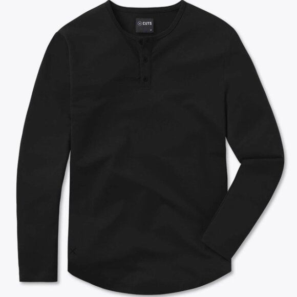 NWT Cuts Men AO Long Sleeve Henley Curve-Hem Black Size M & L MSRP $68 - Picture 2 of 6